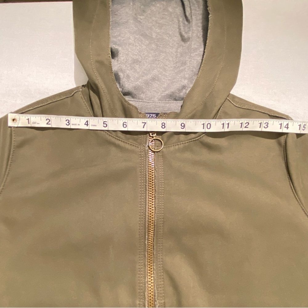 Zara Olive Green Hooded Jacket Denim Zip Utility Boxy Small - Picture 10 of 16